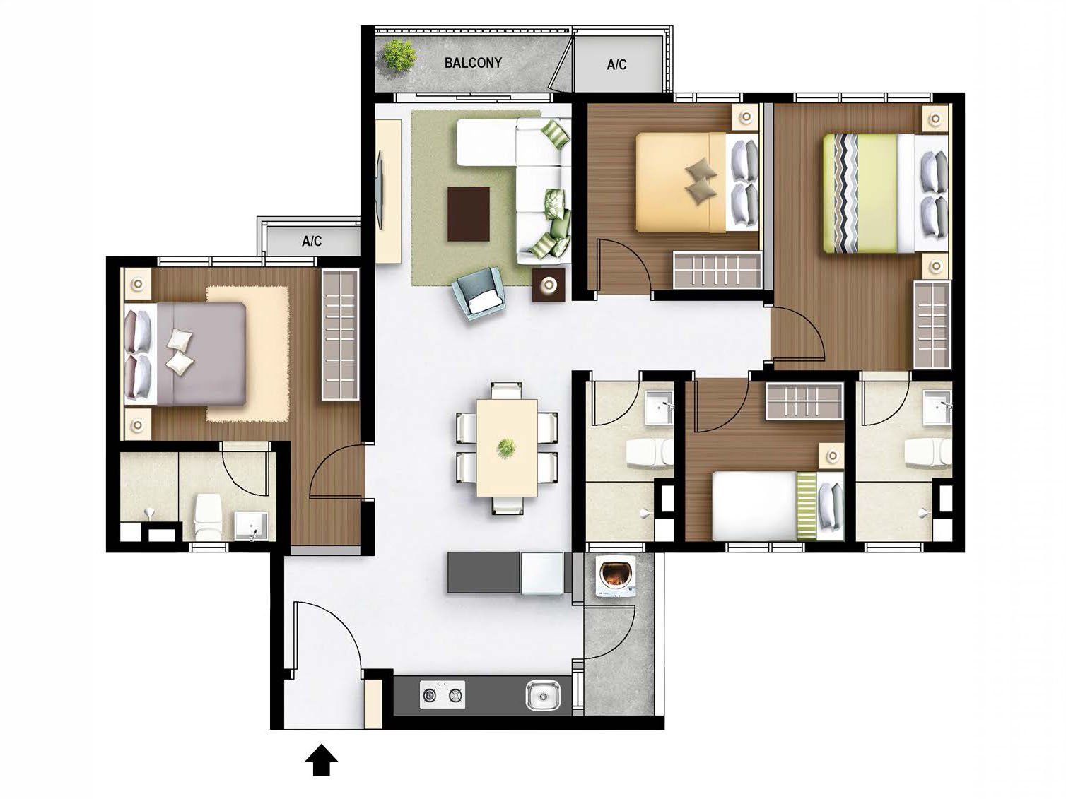 M Aurora Type E 1019sf Dual Key 4-Bedroom Floor Plan Tower A Old Klang Road